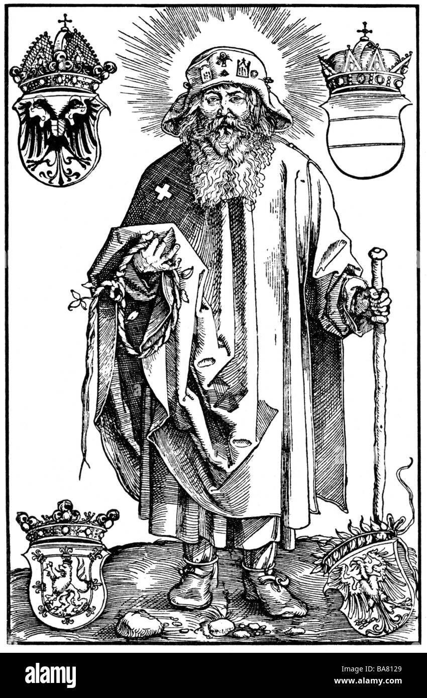 Coloman of Stockerau, + 1012, Irish pilgrim, martyr, saint, full length, woodcut by Albrecht Duerer, Artist's Copyright has not to be cleared Stock Photo