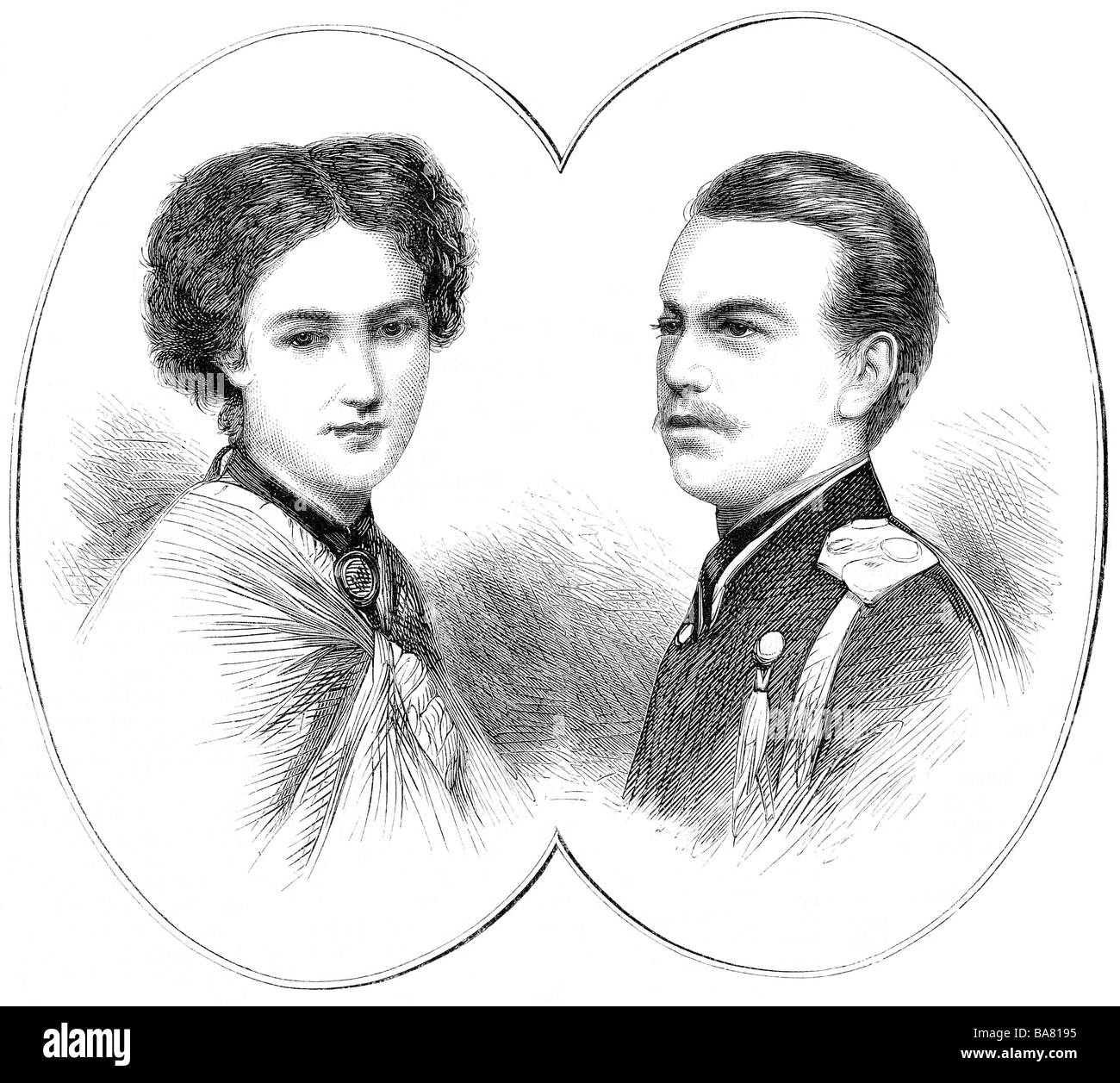Alexander III Alexandrovich, 10.3.1845 - 1.11.1894, Emperor of Russia 1.3.1881 - 1.11.1894, with wife Maria Feodorovna, wood engraving, 1866, , Stock Photo