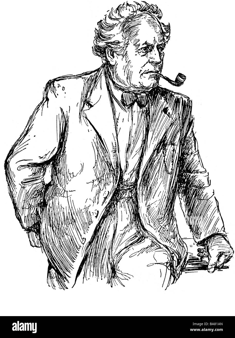 Andersen Nexoe, Martin, 26.6.1869 - 1.6.1954, Danish author / writer, half length, drawing by H. Kluchevskaia, circa 1945, Stock Photo