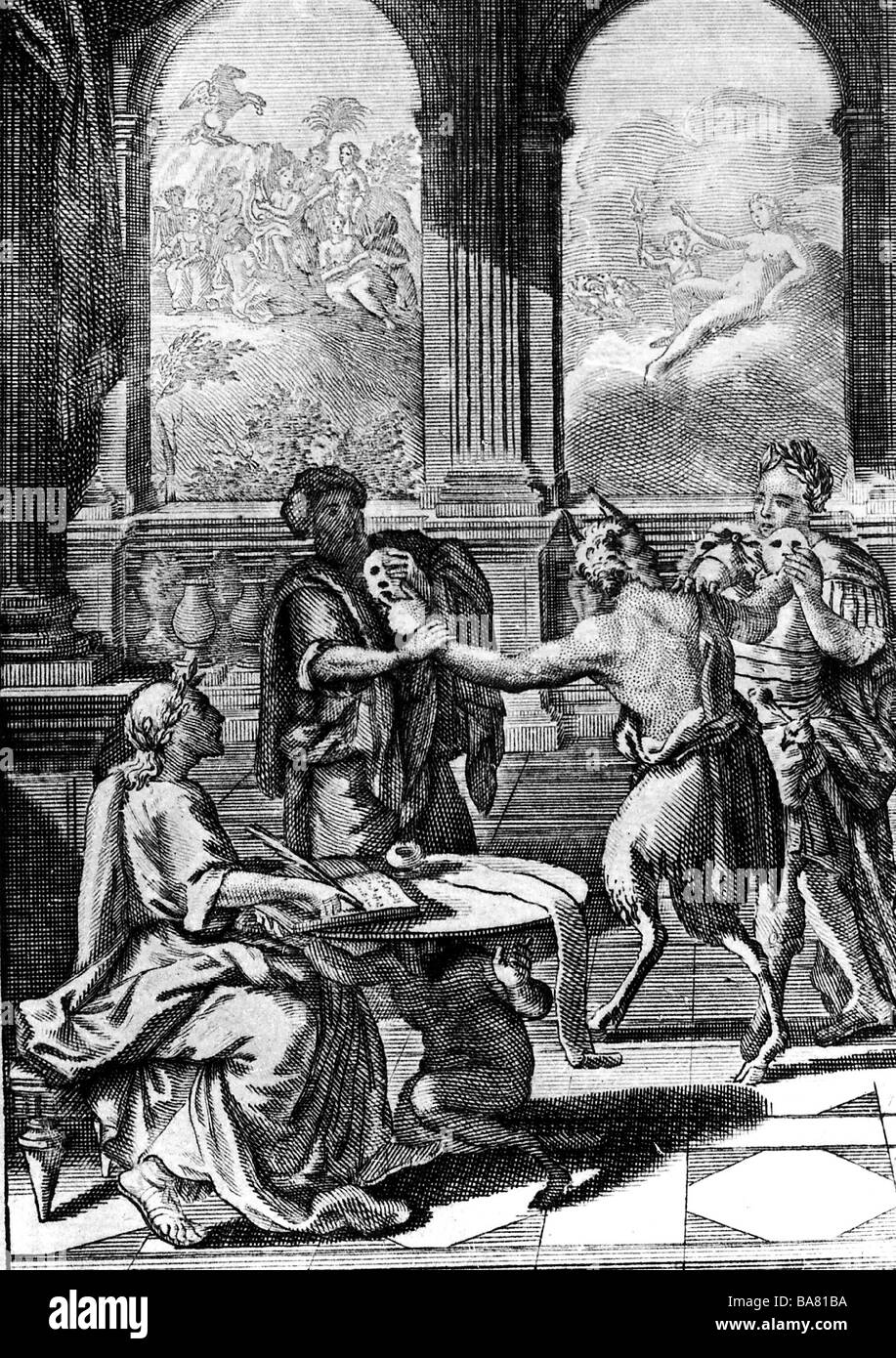 Petronius Arbiter, Titus, circa 14 - 66 AD, Roman author / writer, works, 'Satyricon', copper engraving, title, Latin edition, printed in France, 1713, , Artist's Copyright has not to be cleared Stock Photo