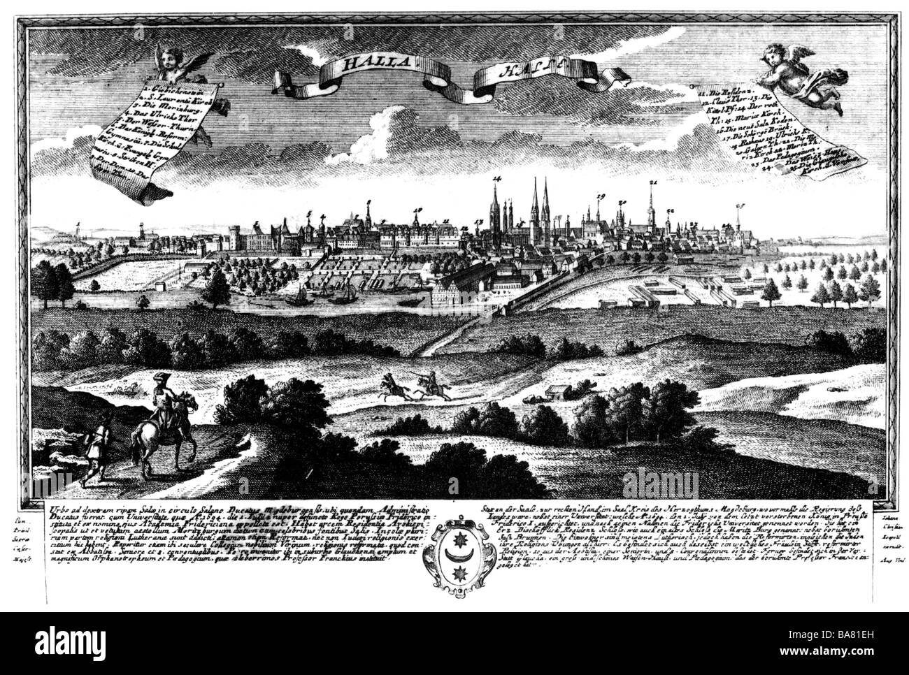 geography / travel, Germany, Halle and der Saale, view, copper engraving by Johann Christian Leopold after drawing by F. B. Werner, circa 1720, Artist's Copyright has not to be cleared Stock Photo