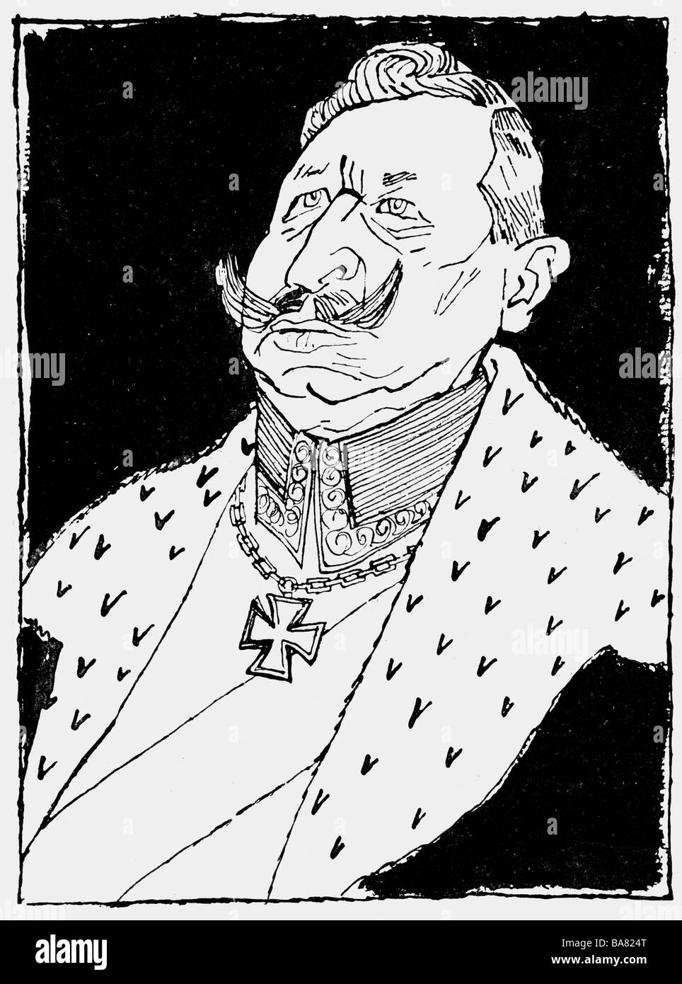 William II, 27.1.1859 - 4.6.1941, German Emperor 15.6.1888 - 9.11.1918, caricature, 'The face of the Militarist', anonymus drawing, circa 1910, , Stock Photo