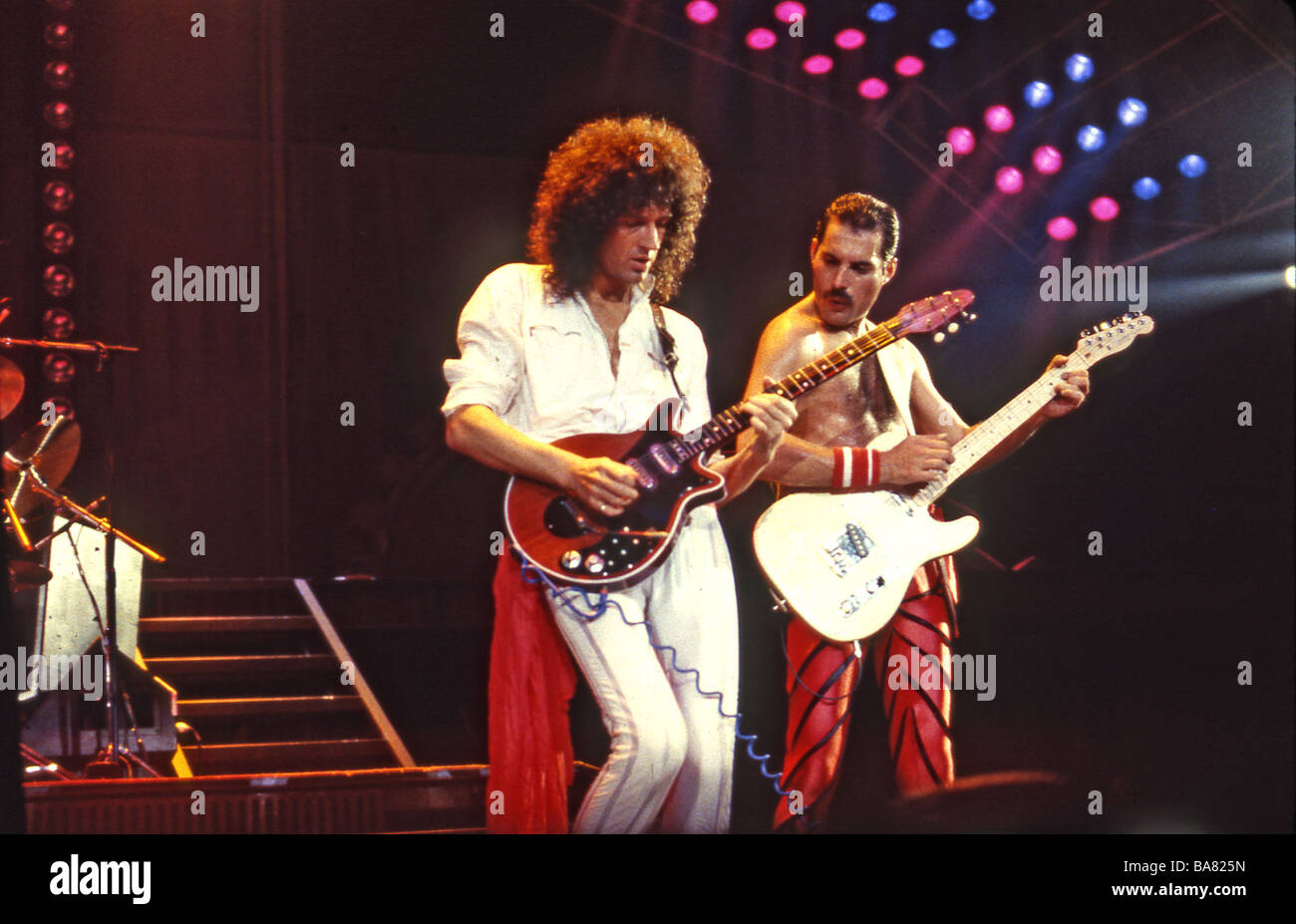 QUEEN - UK rock group with Freddie Mercury at right and Brian May Stock Photo
