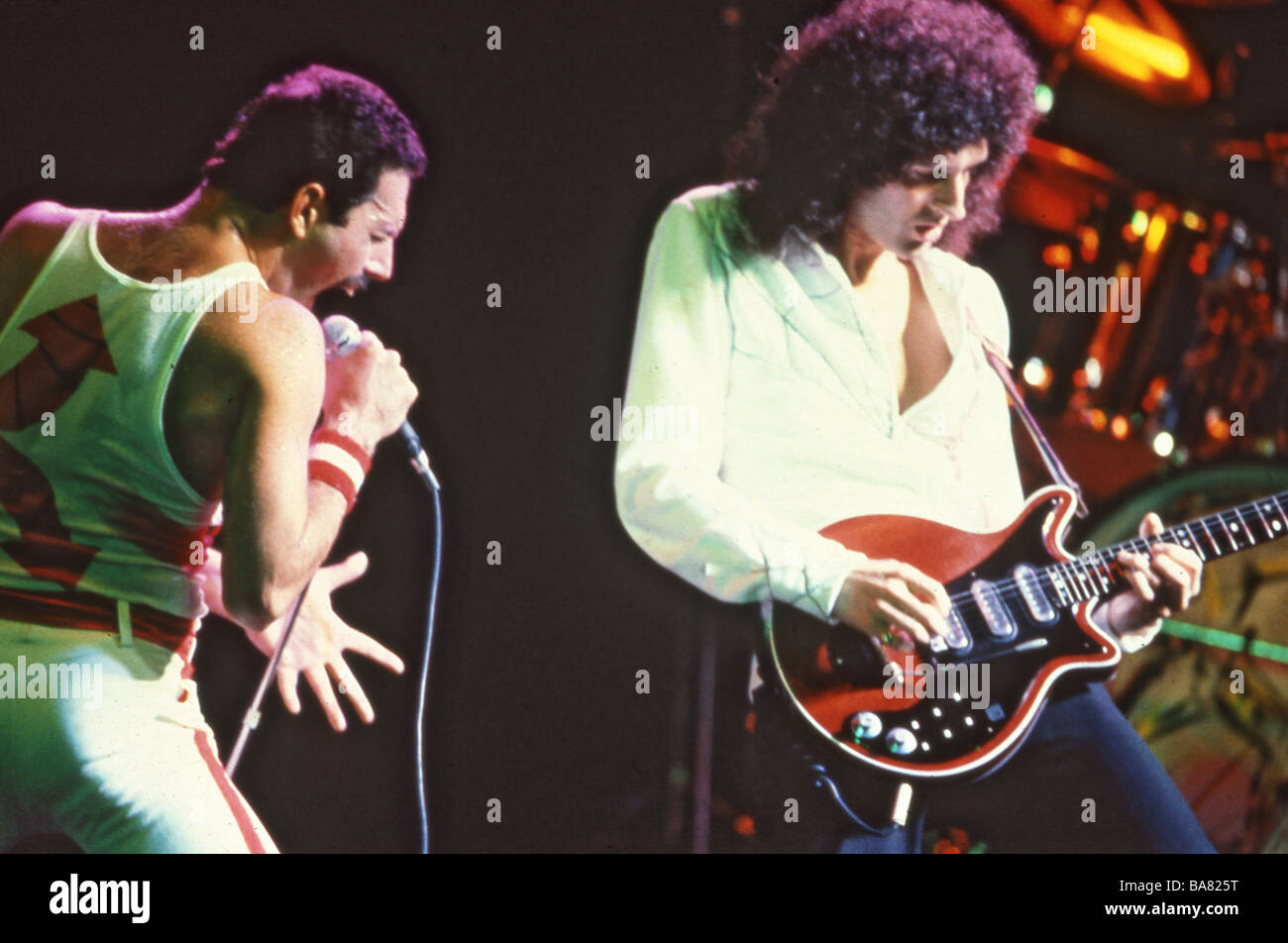QUEEN with Freddie Mercury at left and Bran May Stock Photo
