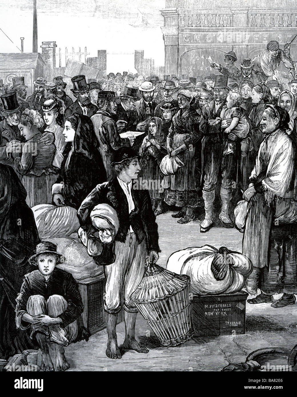 BRITISH IMMIGRANTS from Liverpool arrive in New York in the mid nineteenth century Stock Photo