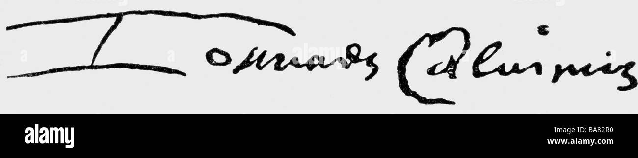 Calvin, John, 10.7.1509 - 27.5.1564, French reformer, signature, , Stock Photo