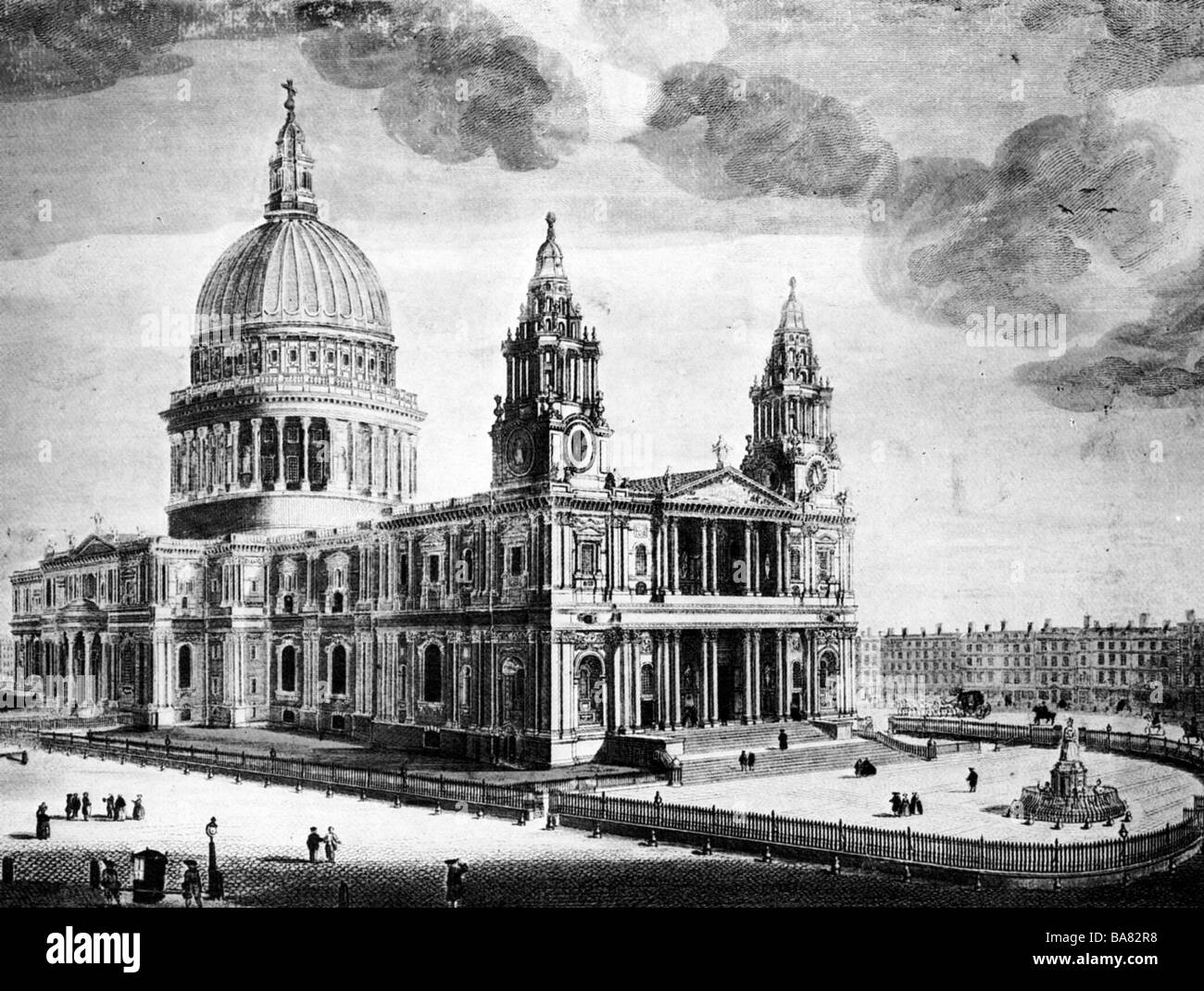 ST PAULS CATHEDRAL, London in an 18th century engraving Stock Photo