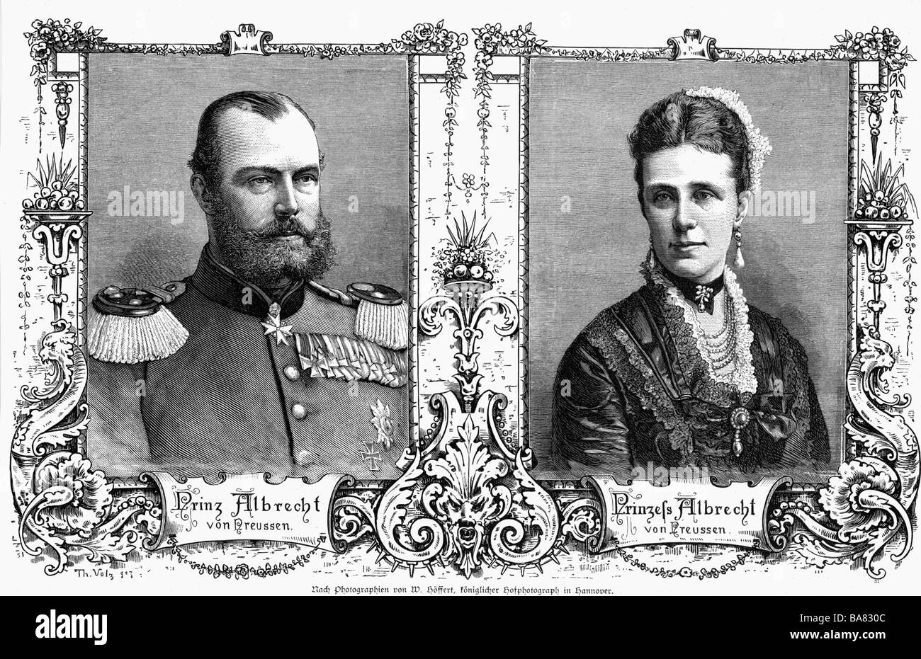 Albert, 8.5.1837 - 13.9.1906, Prince of Prussia, Prussian general, portrait, with wife Princess Marie, wood engraving, circa 1880, , Stock Photo