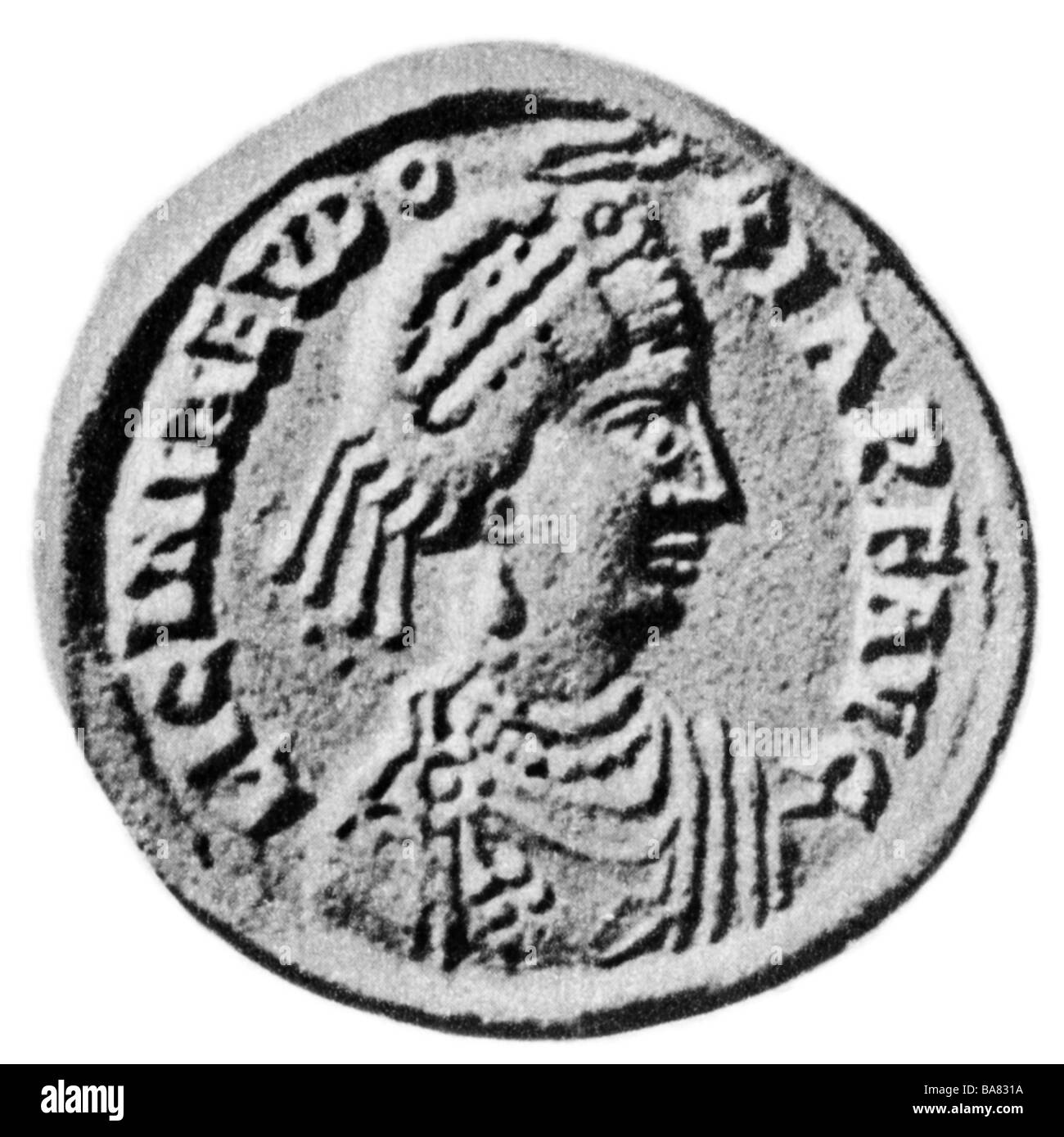 Eudoxia, Licinia, 422 - 462, Roman empress, portrait, coin image, Solidus, minted to celebrate the marriage with Emperor Valentinian III, 437, Stock Photo