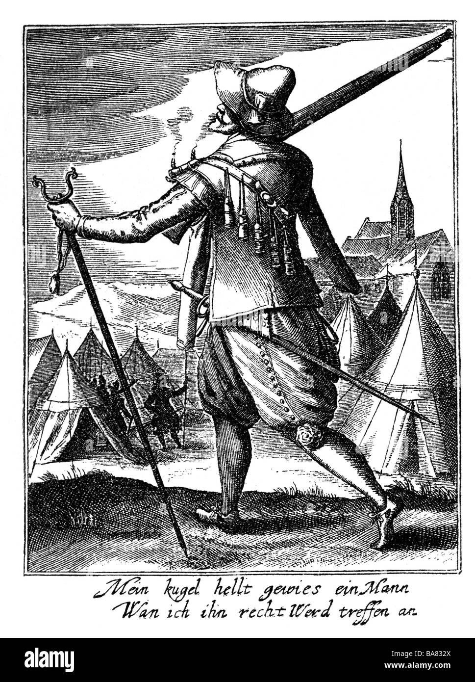 military, infantry, musketeers, musketeer, copper engraving by H. Ullrich, early 17th century, soldier, weapon, gun, musket, historic, historical, people, Artist's Copyright has not to be cleared Stock Photo