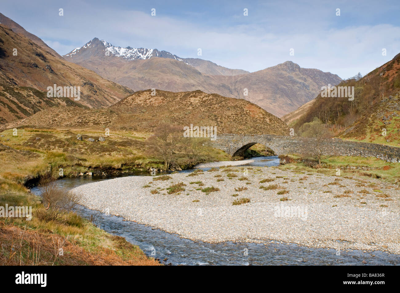The River Shiel flows down from the famous mountains (the 7 sisters) on its way to Loch Duich Ross-shire Scotland.   SCO 2350 Stock Photo