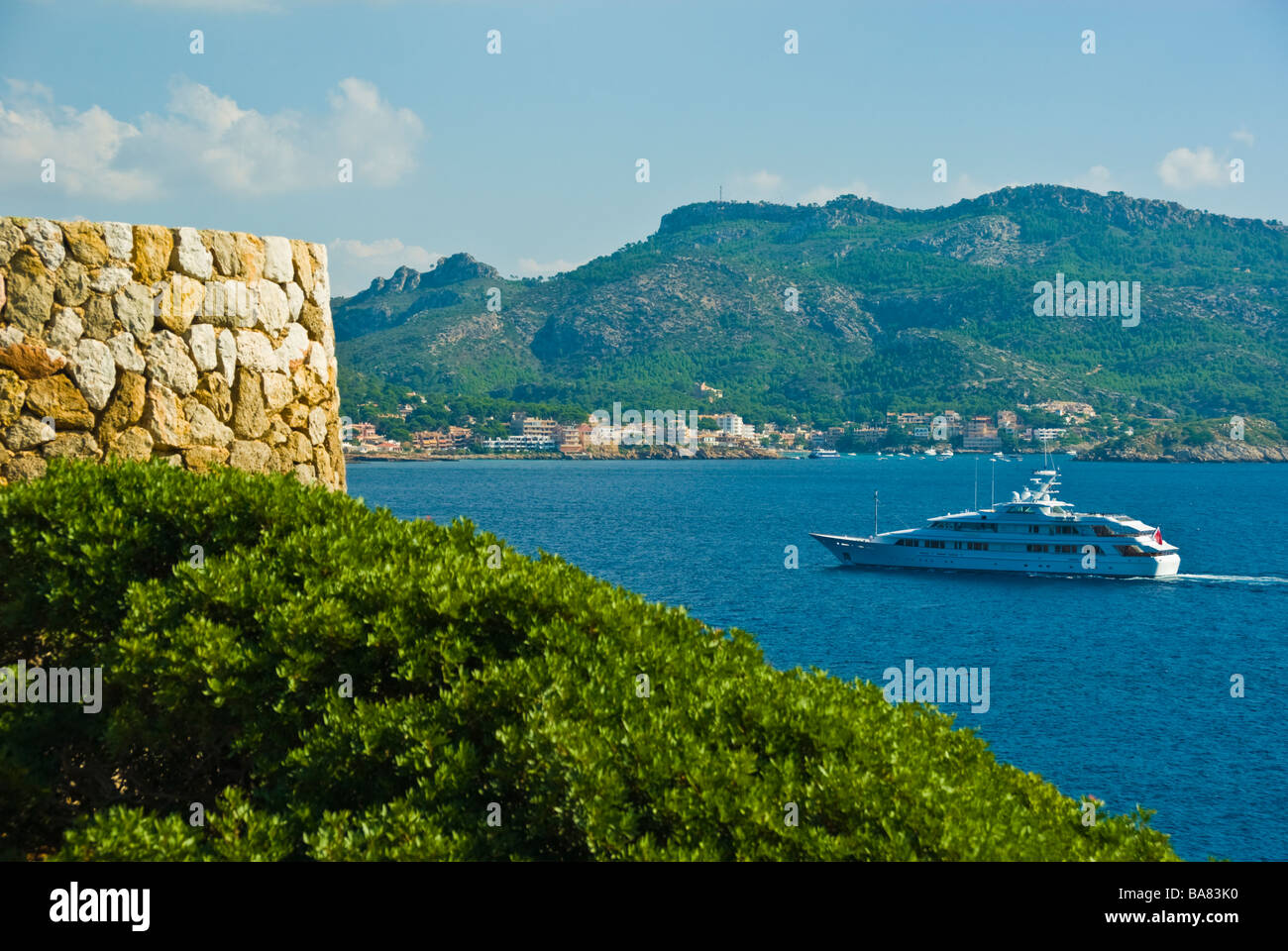 View from Cala Llado La Dragonera to Sant Elm Superyacht Majorca Baleares Spain Stock Photo