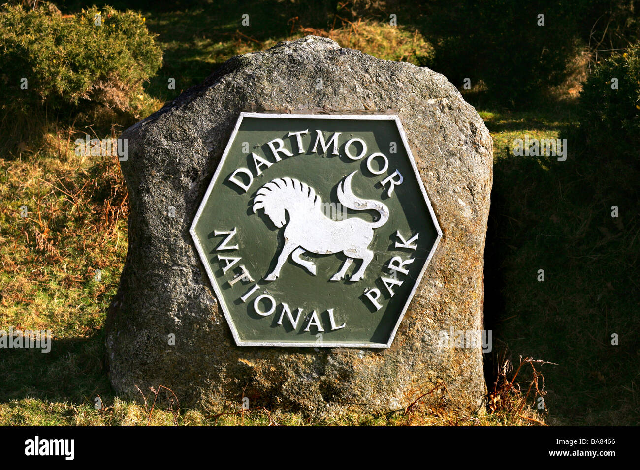 Dartmoor National Park sign, Devon, England. Stock Photo