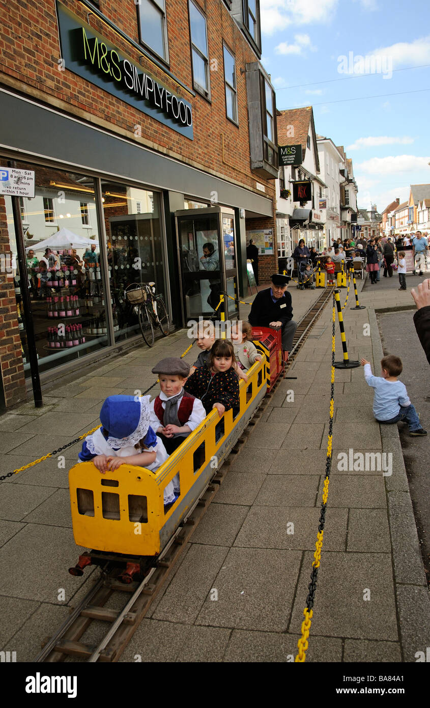 Petersfield town centre minature train ride for children to celebrate Railway 150 Hampshire England UK Stock Photo