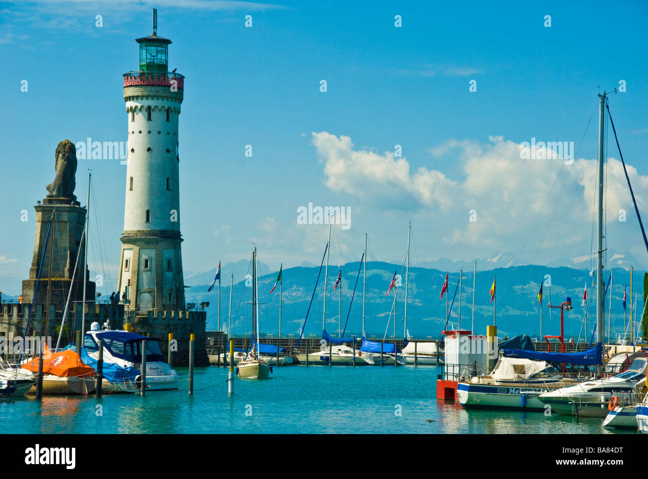 Yacht harbor and historical old town in Lindau Lake Constanze Germany Stock Photo
