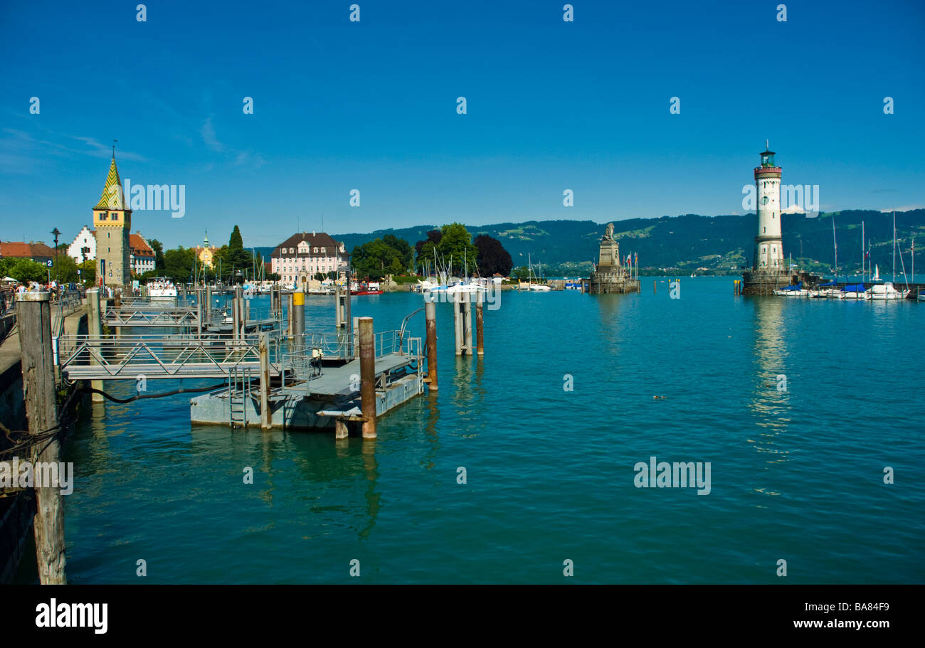 Yacht harbor and historical old town in Lindau Lake Constanze Germany Stock Photo