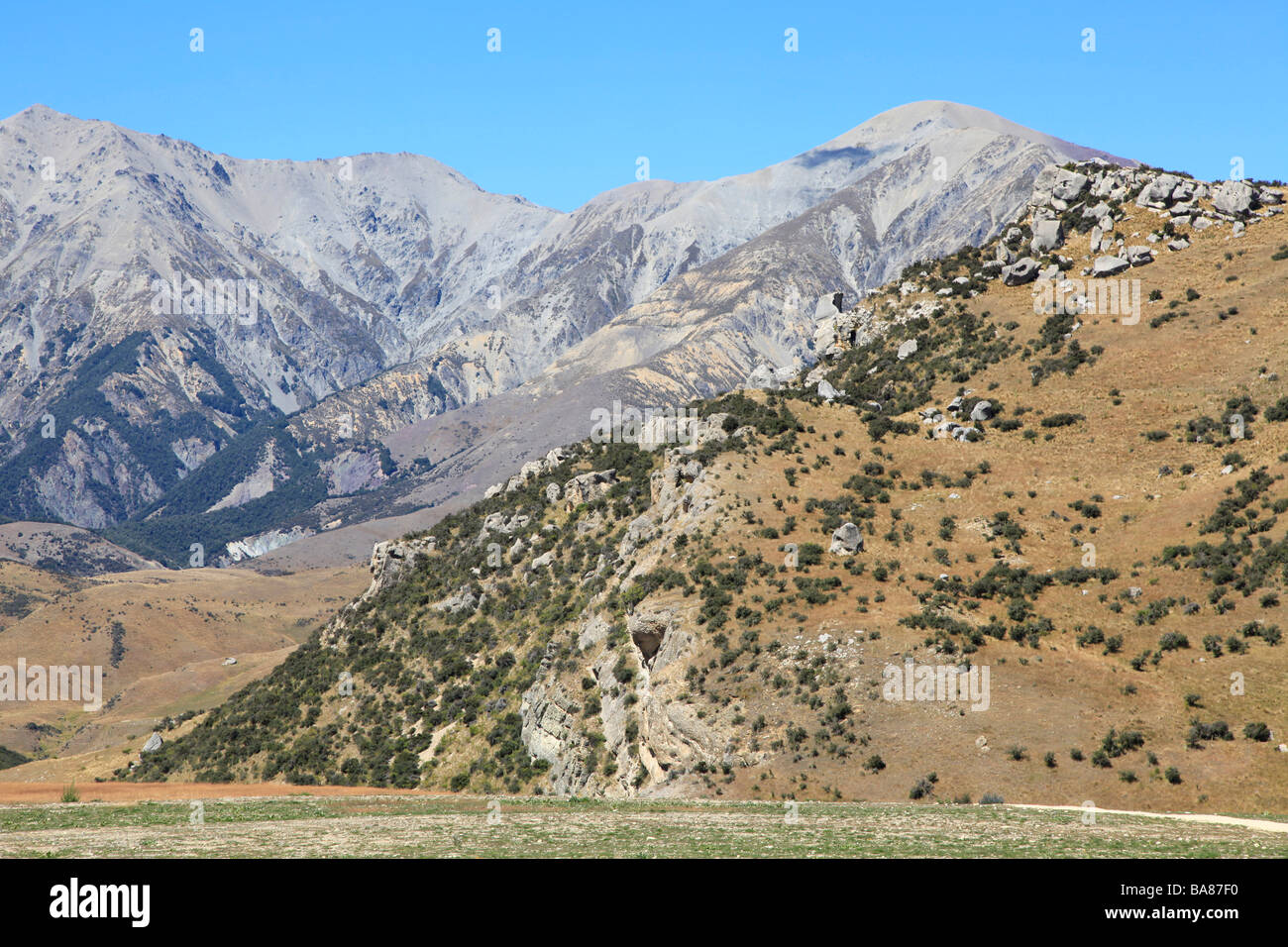 Free rock climbing venue,Castle Hill Rocks,Canterbury,NZ Stock Photo