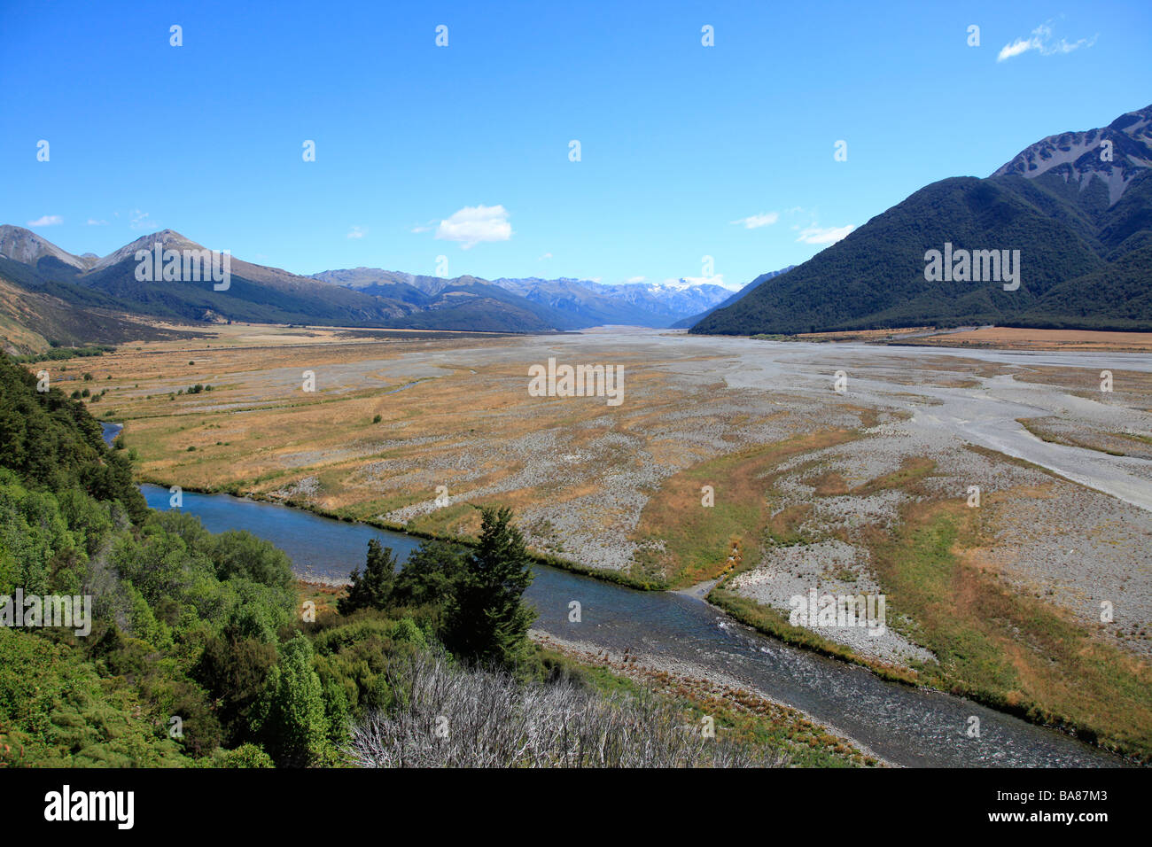 Braided river valley,NZ Stock Photo