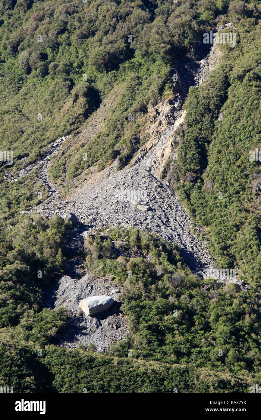 Rockfall in glacial valley, west coast, New Zealand Stock Photo