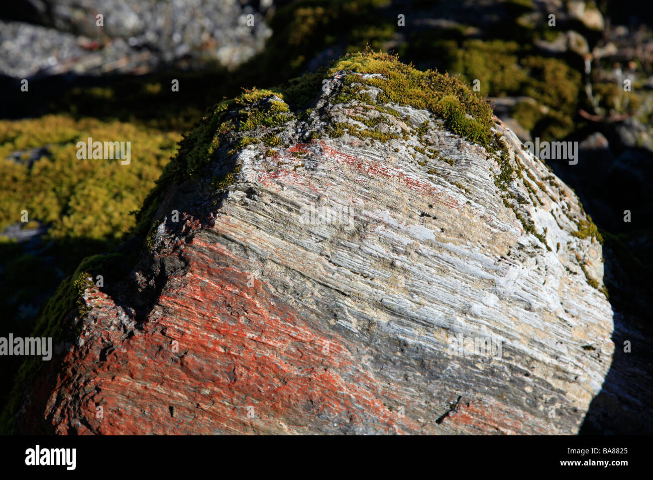 Rock structure in glacial river valley Stock Photo