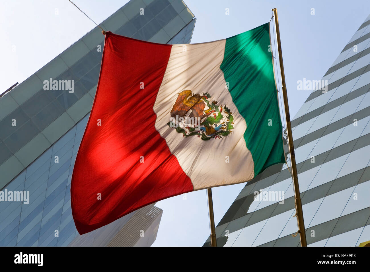 Mexican flag financial district Mexico Stock Photo