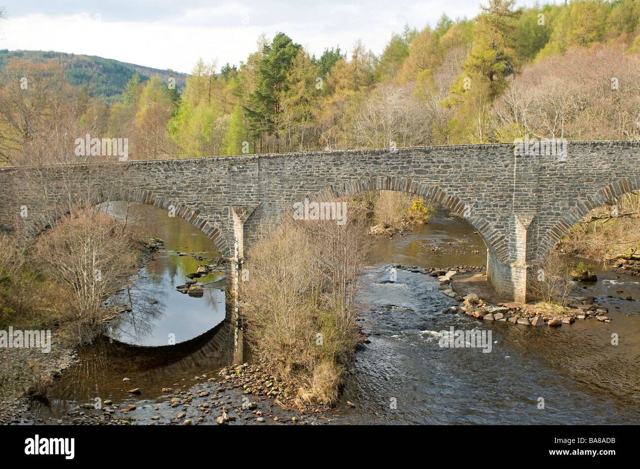 Road Bridge over the A835 road at Contin above the Black Water River. SCO 2386 Stock Photo