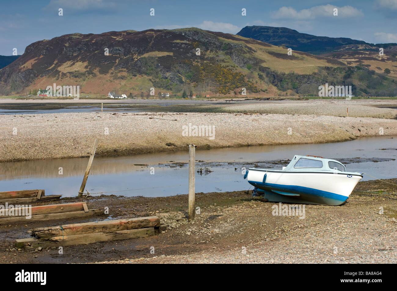 Low tide at Glenelg exposes shingle beaches Wester Ross Scottish Highlands    SCO 2387 Stock Photo