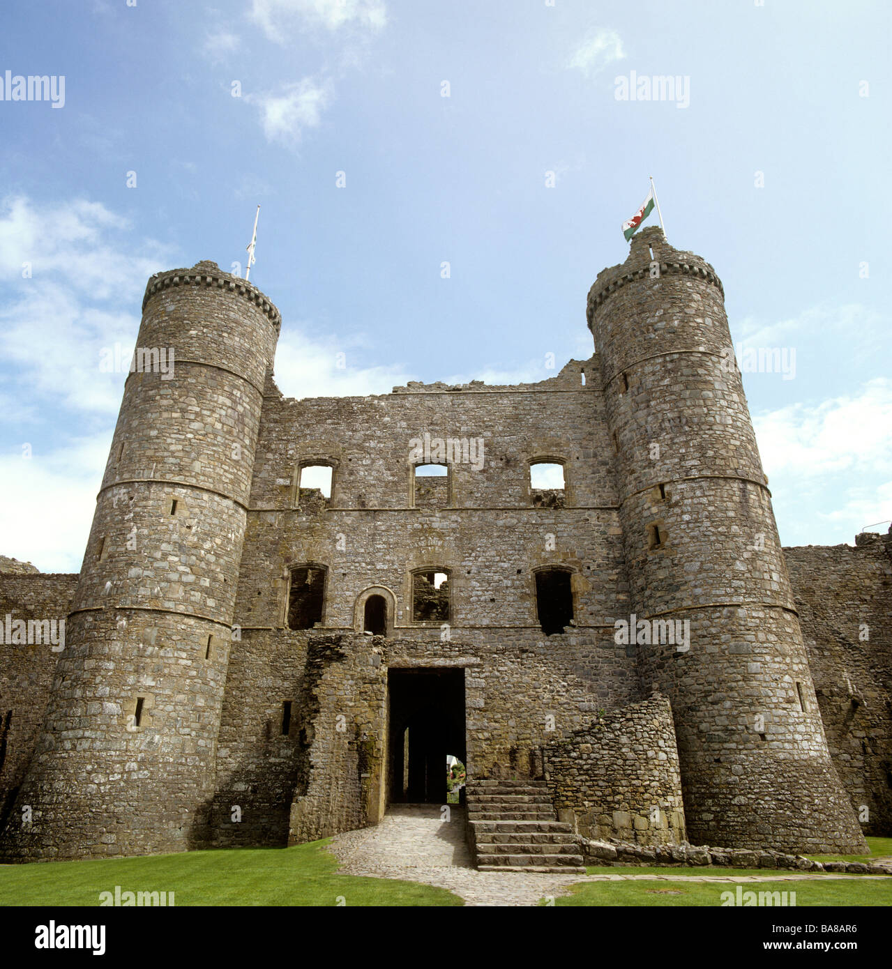 UK Wales Gwynedd Harlech Castle main accommodation tower Stock Photo