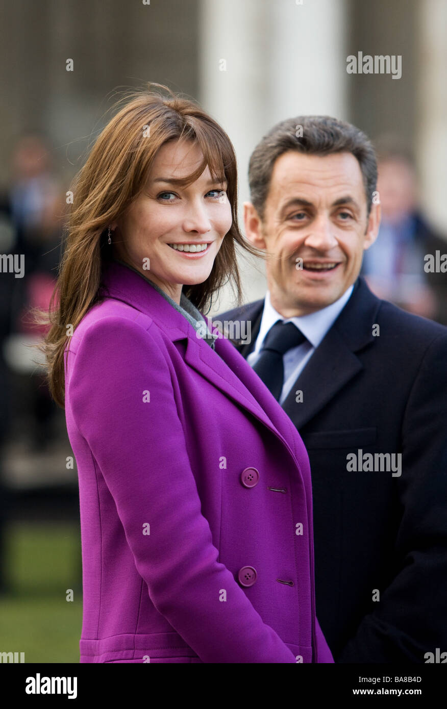 French President Nicolas Sarkozy and wife First Lady of France Madame Carla Bruni Sarkozy visit Greenwich on visit to Britain Stock Photo