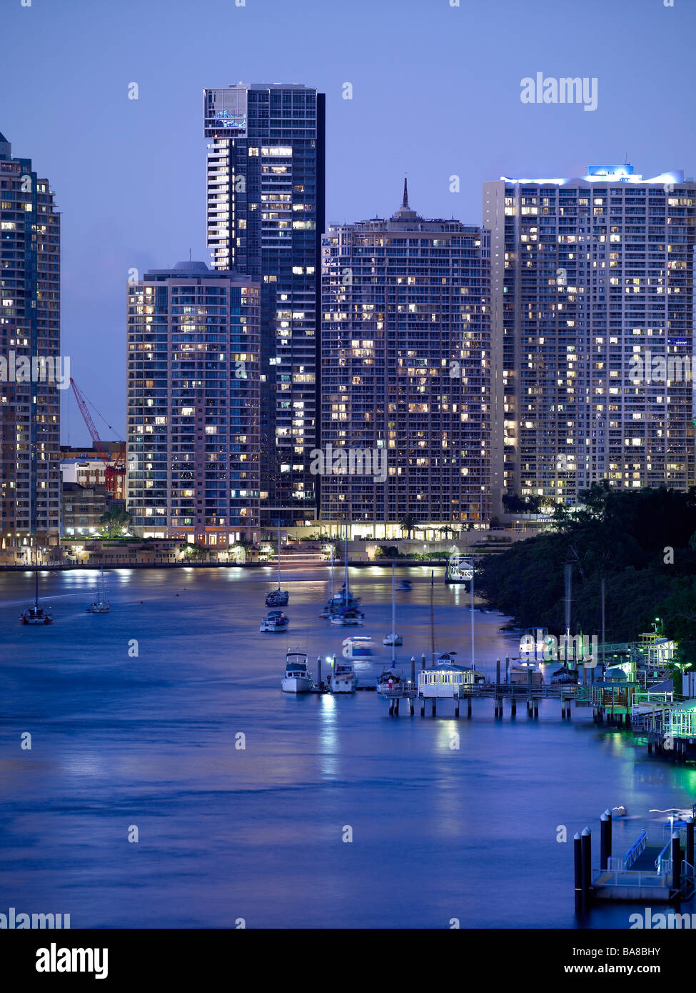 Brisbane City Apartments at night Stock Photo