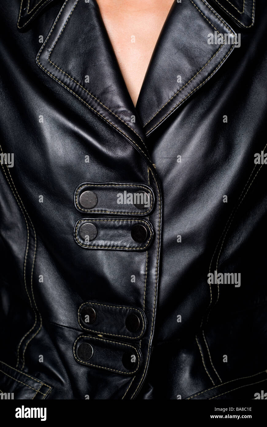 Woman in black leather jacket hi-res stock photography and images - Alamy