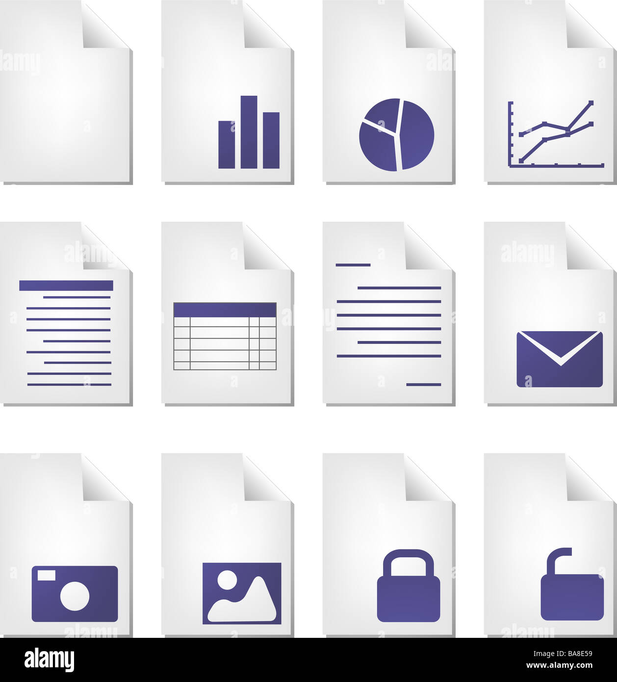 Document file types icon set clipart illustration Stock Photo - Alamy