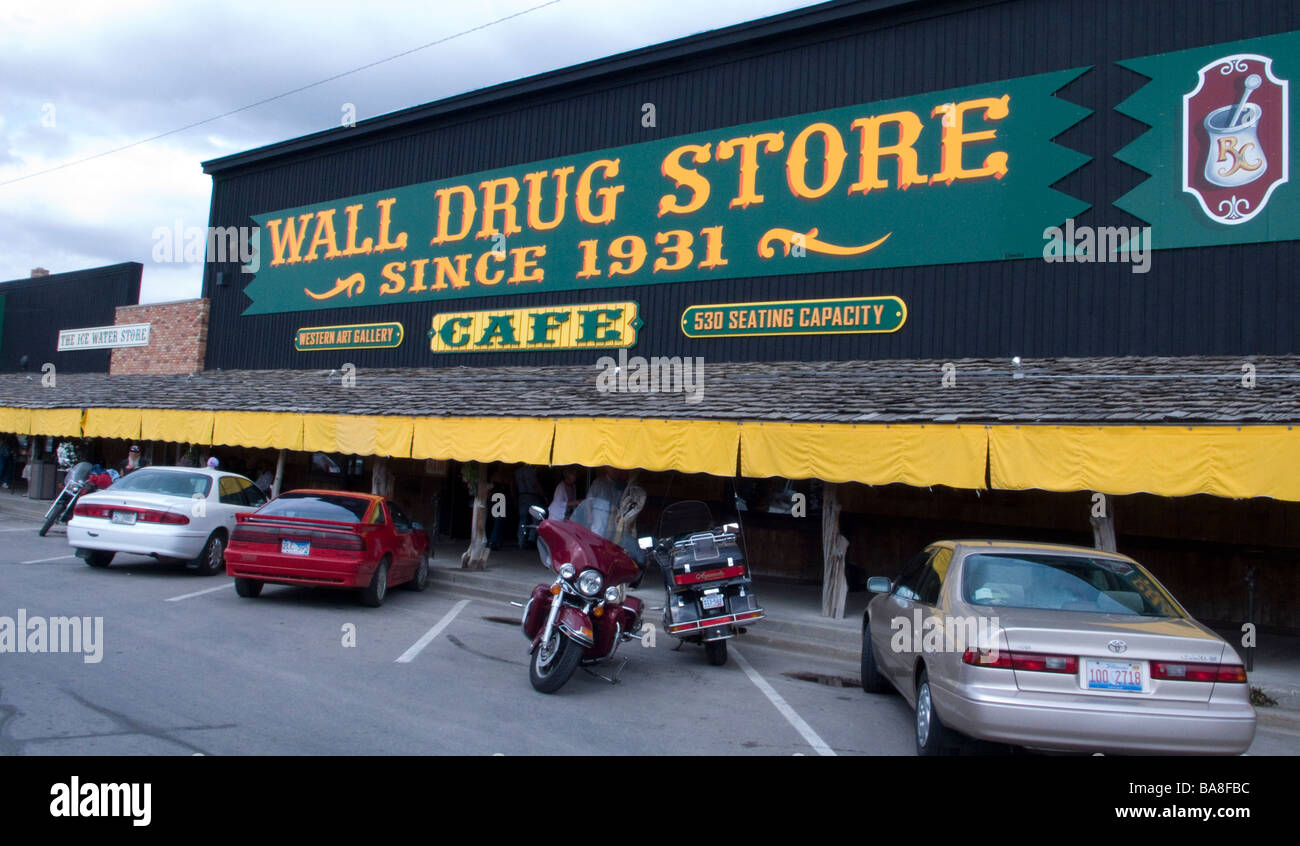Crammed with novelties and normal goods Wall Drug Store has become a tourist attraction Wall South Dakota USA Stock Photo