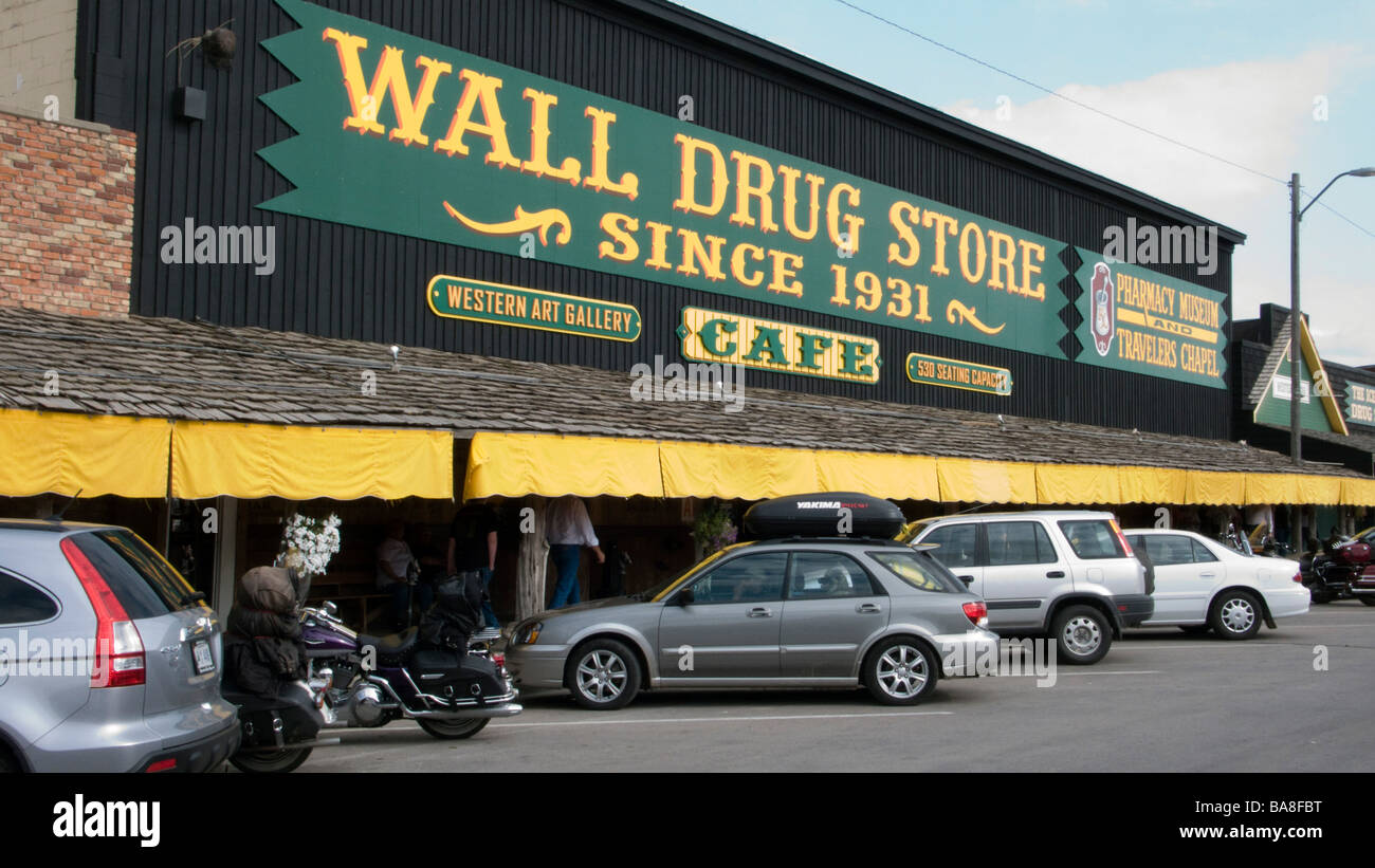 Crammed with novelties and normal goods Wall Drug Store has become a tourist attraction Wall South Dakota USA Stock Photo