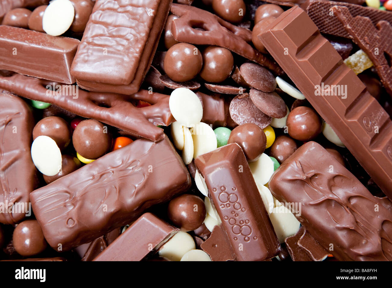Assorted sweets and chocolate bars. Stock Photo