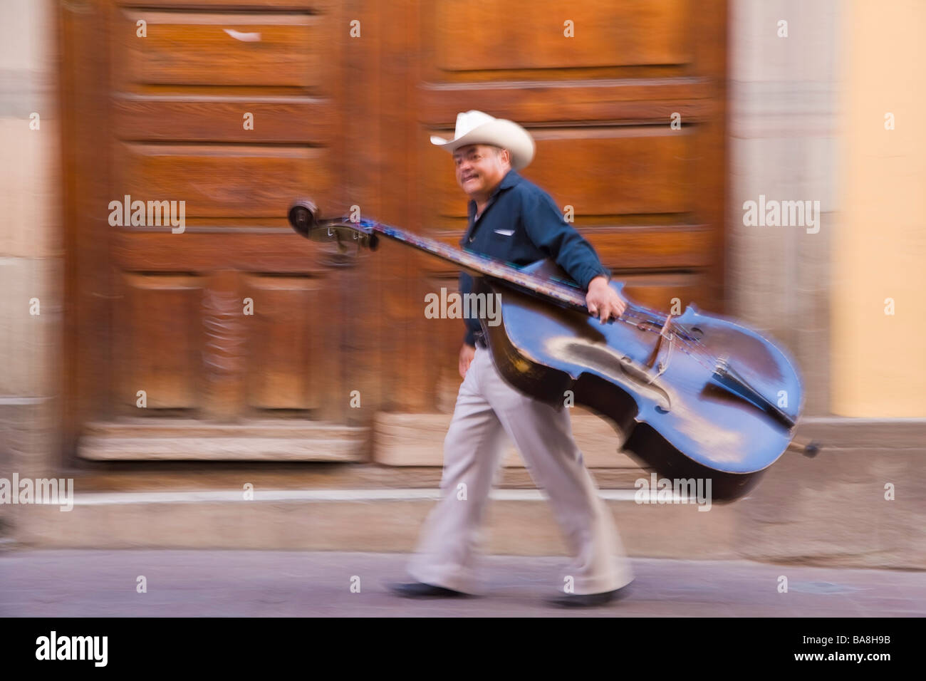 Double Bass player in street Guanajuato Mexico Stock Photo