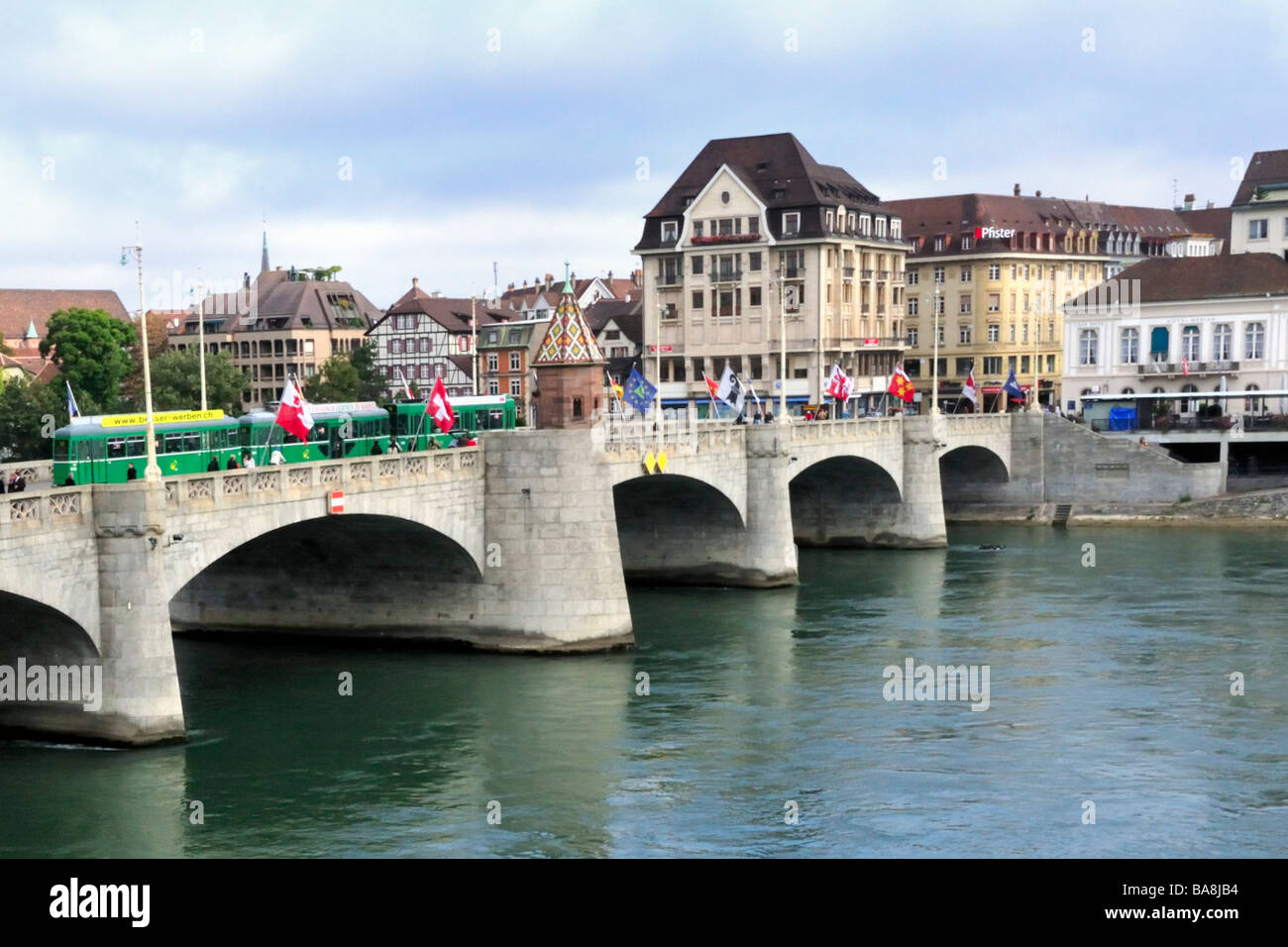 Basel Middle Bridge (Mittlere Brucke) connecting Kleinbasel with downtown  Stock Photo - Alamy
