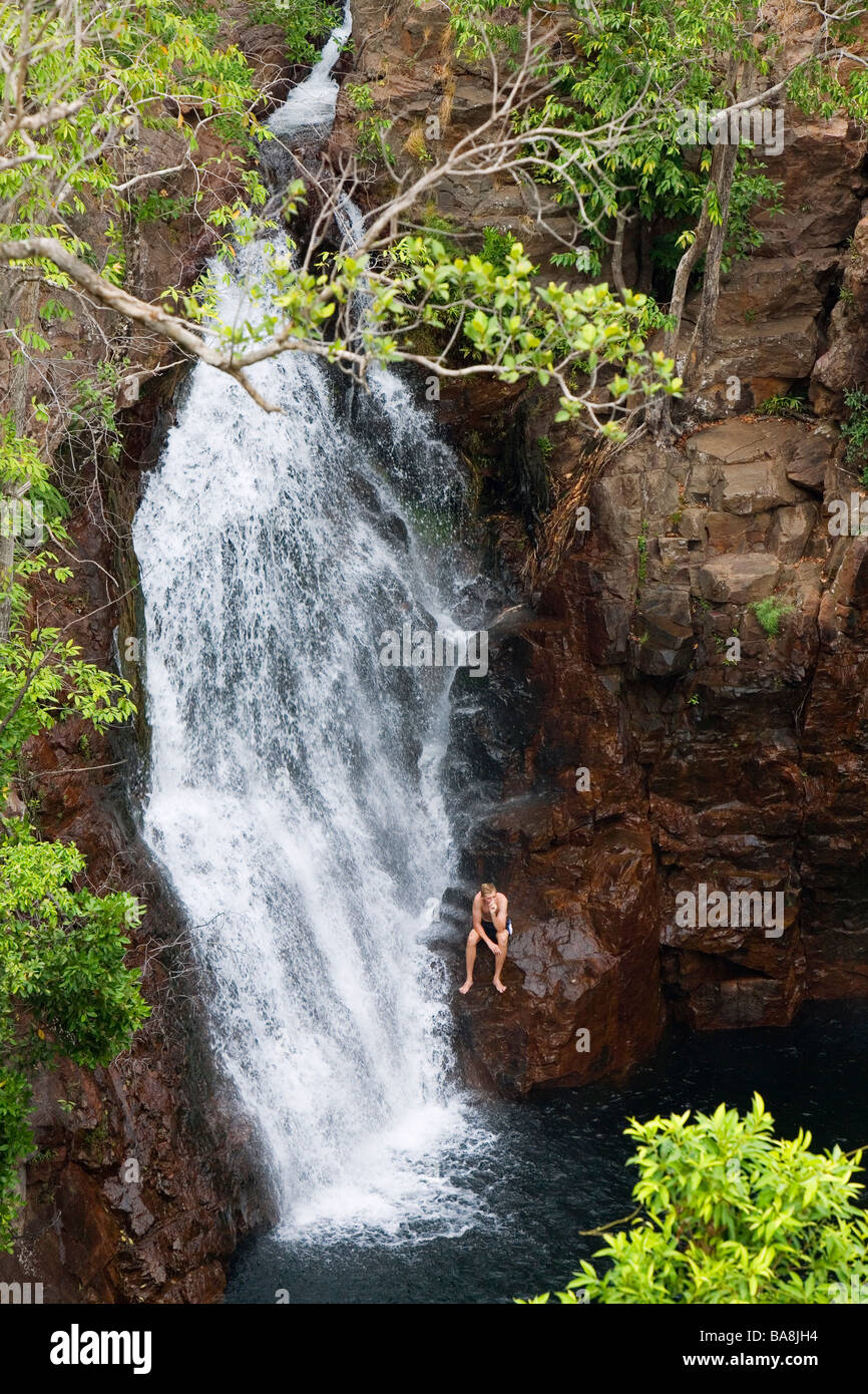 Swimmer at Florence Falls in Litchfield National Park, Northern Territory, AUSTRALIA Stock Photo