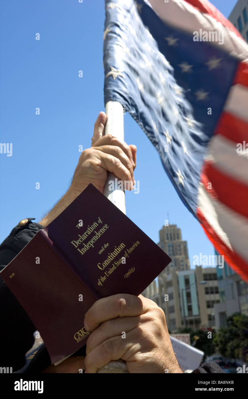 US Constitution with Bill of Rights and Declaration of Independence on an  American Flag Stock Photo - Alamy