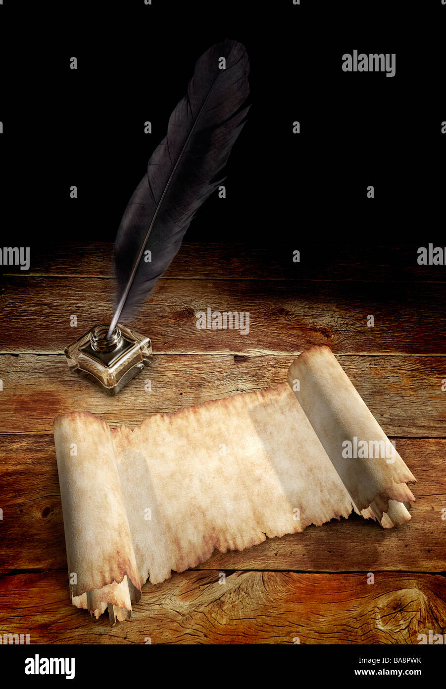 Old Parchment and a Quill Stock Photo