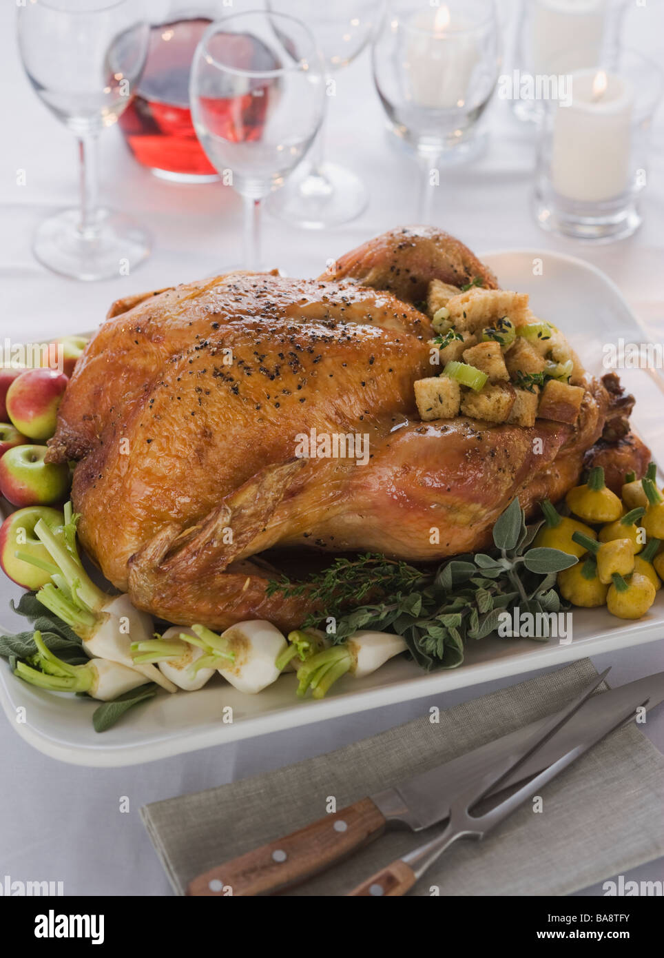 Thanksgiving dinner on table Stock Photo