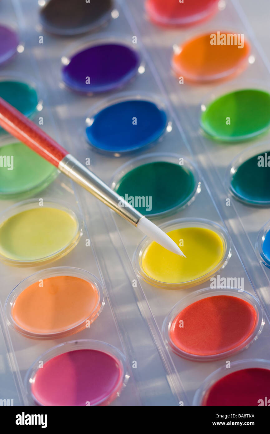 Close up of watercolor paints Stock Photo