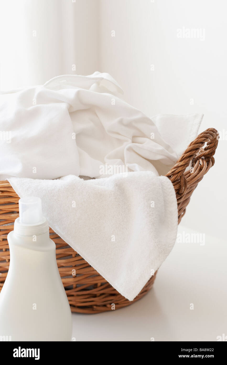 Basket of clean laundry Stock Photo