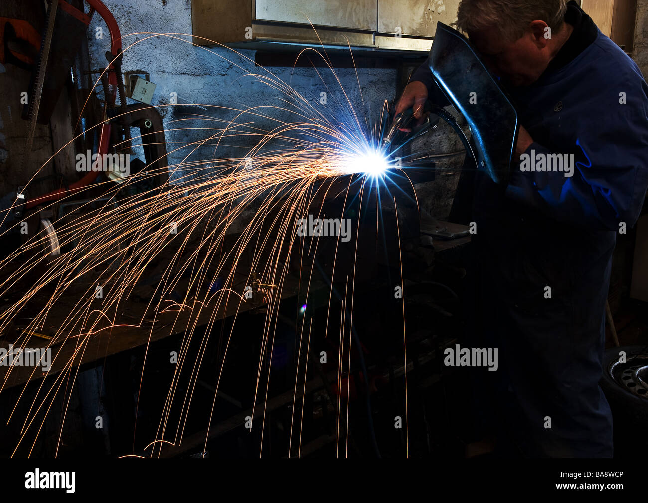 Sparks from arc welding. Stock Photo