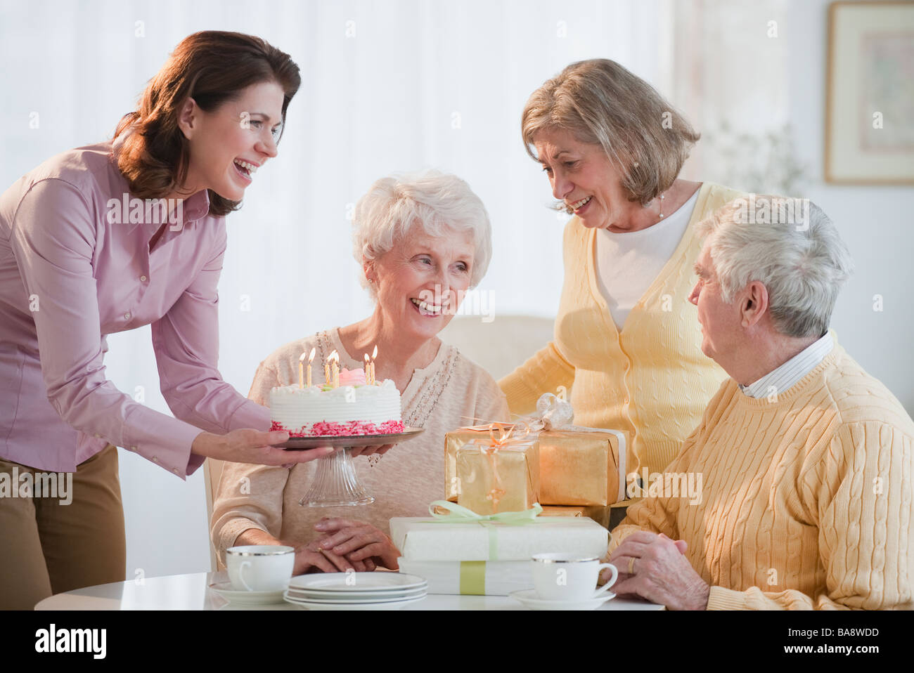 Senior woman celebrating birthday Stock Photo