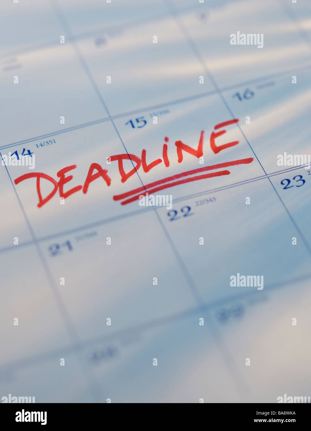 Deadline written on calendar Stock Photo
