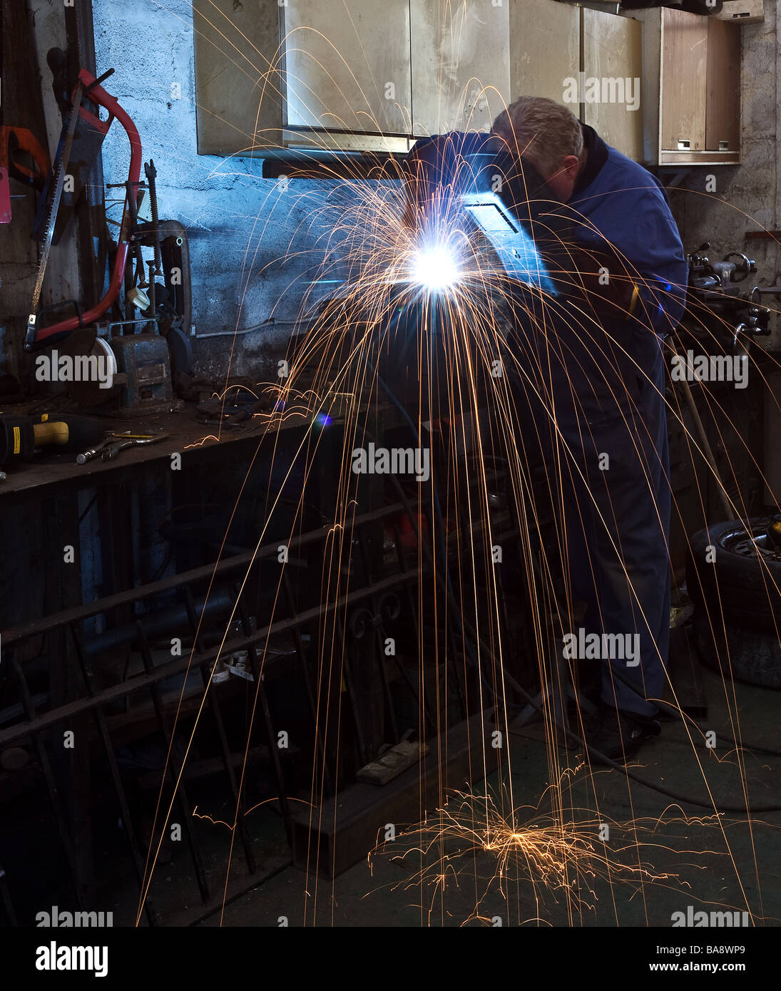 Sparks from arc welding. Stock Photo