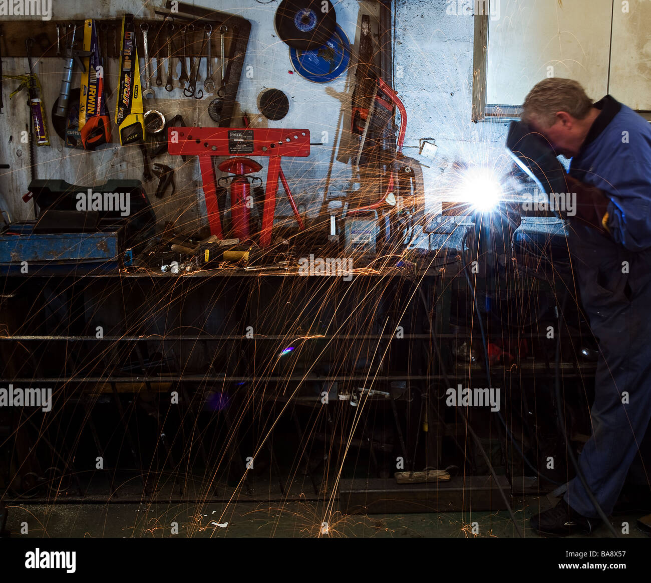 Sparks from arc welding.  Photo by Gordon Scammell.  Photo by Gordon Scammell Stock Photo