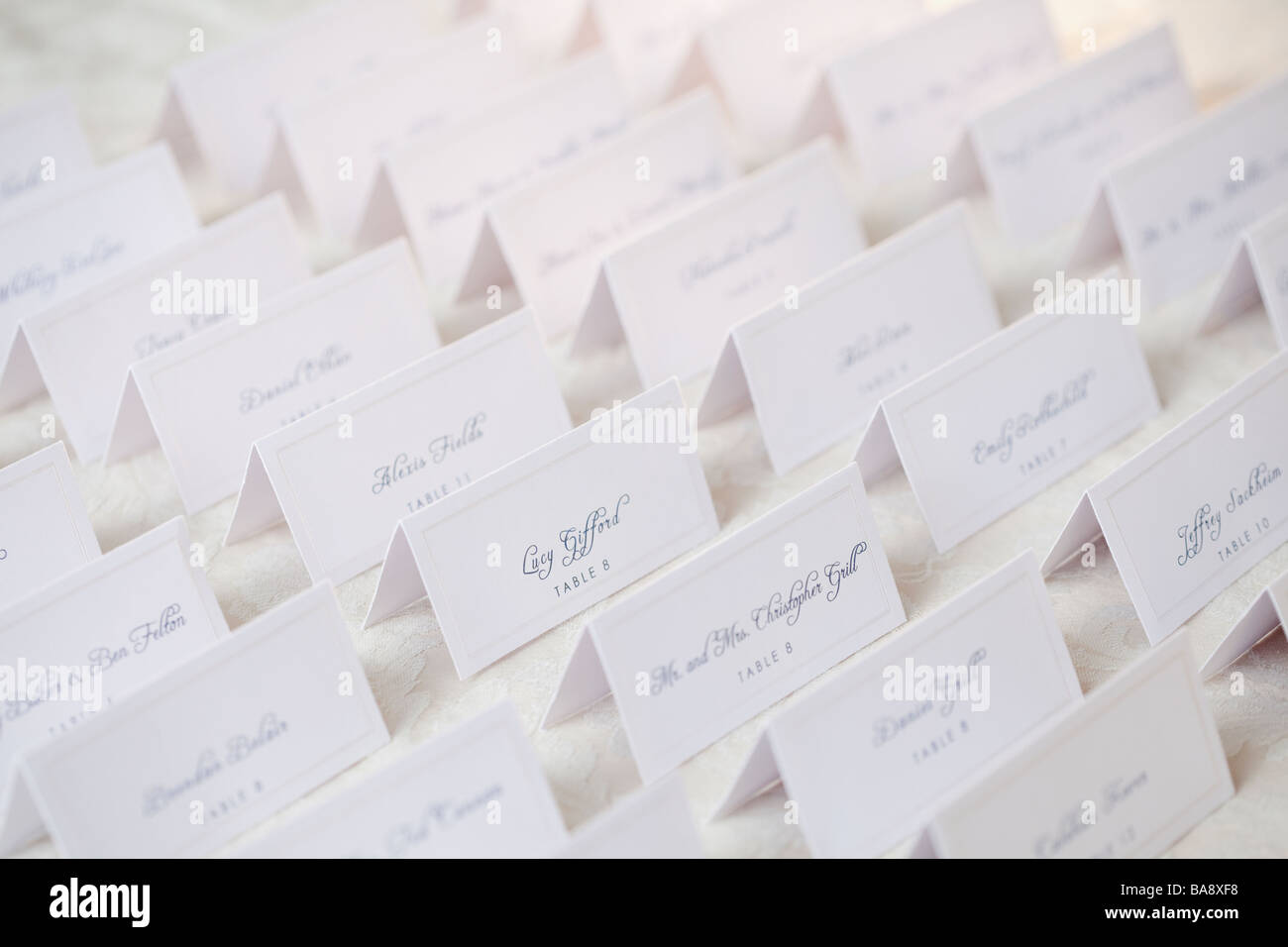 Wedding table place cards Stock Photo