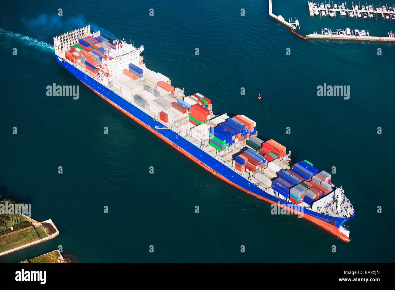 Aerial view of cargo ship Stock Photo